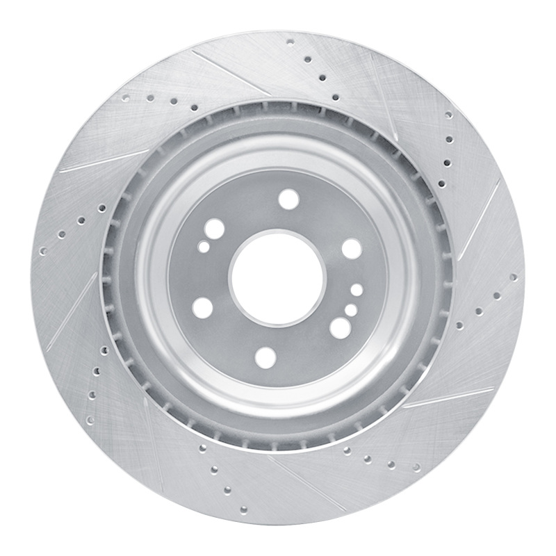 Cadillac Escalade ESV Brake Rotor (1) - Front Left - R1 Concepts - Drilled & Slotted - Silver - `14-`20